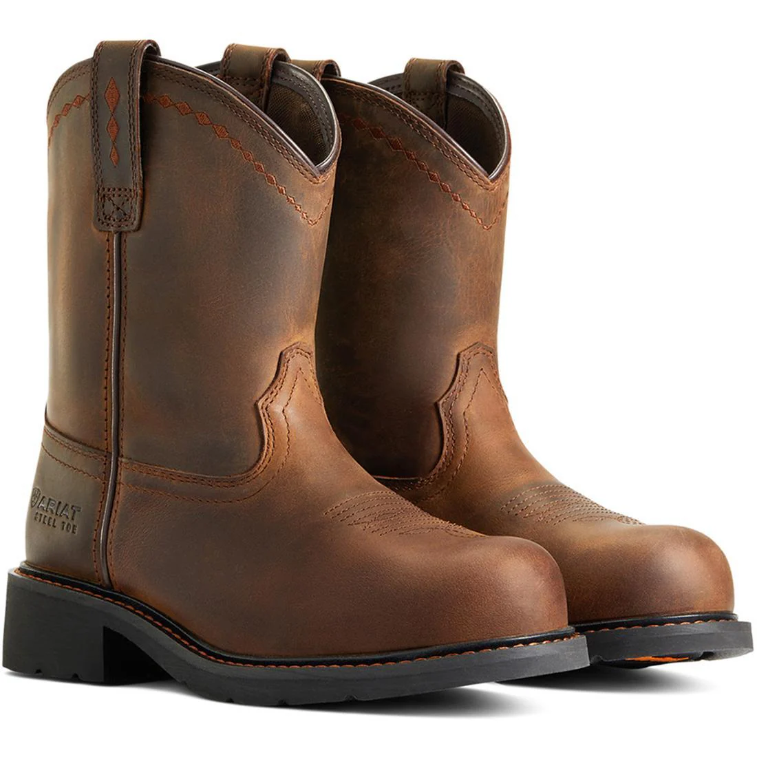 Fatbaby Work Women's Pull-On Steel Toe Work Boot - Brown