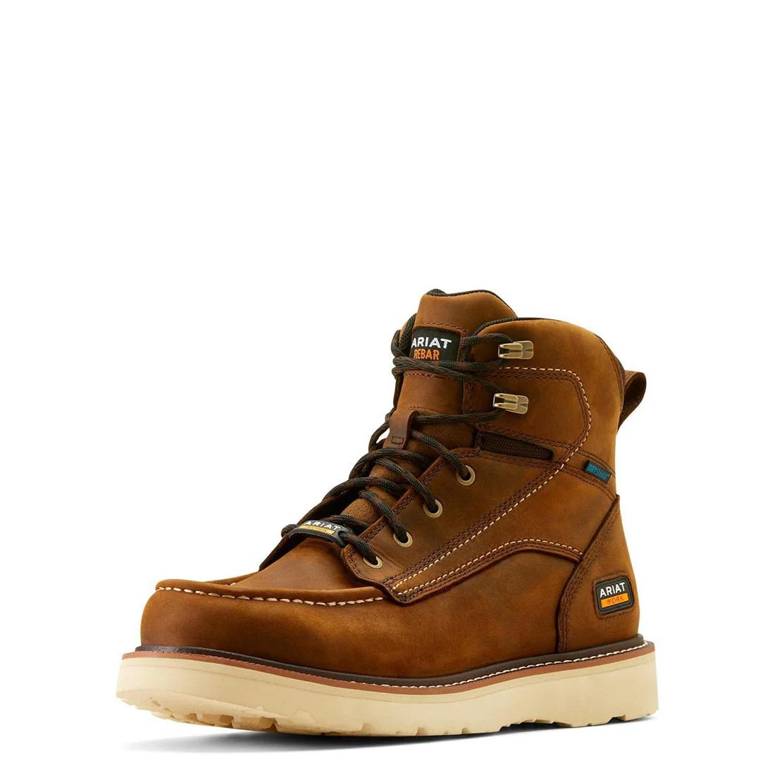 Rebar 6 inch Soft-Toe Waterproof Moc Toe Wedge Boot Distressed Brown - Image 7
