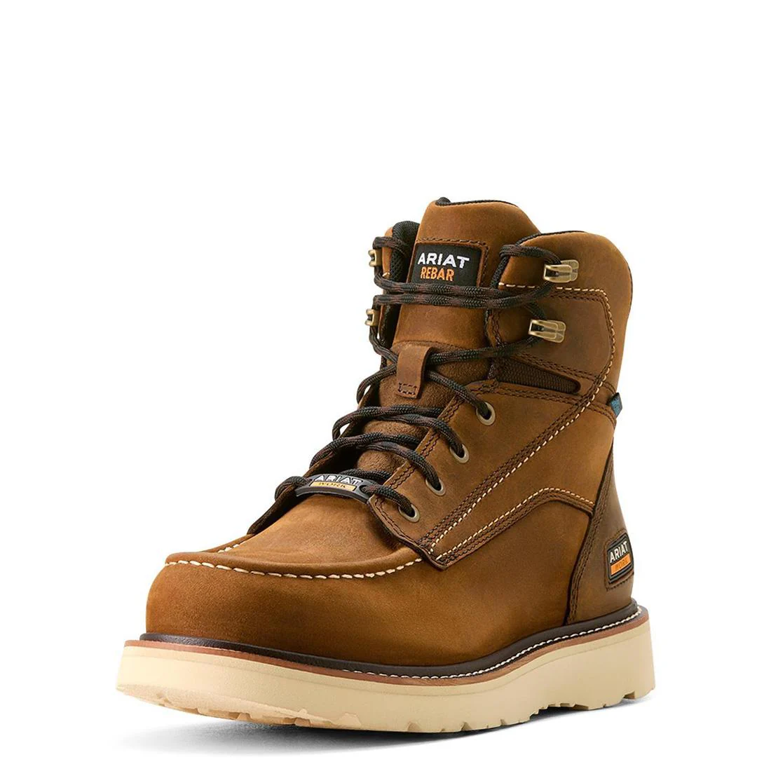 Rebar 6 inch Soft-Toe Waterproof Moc Toe Wedge Boot Distressed Brown - Image 8