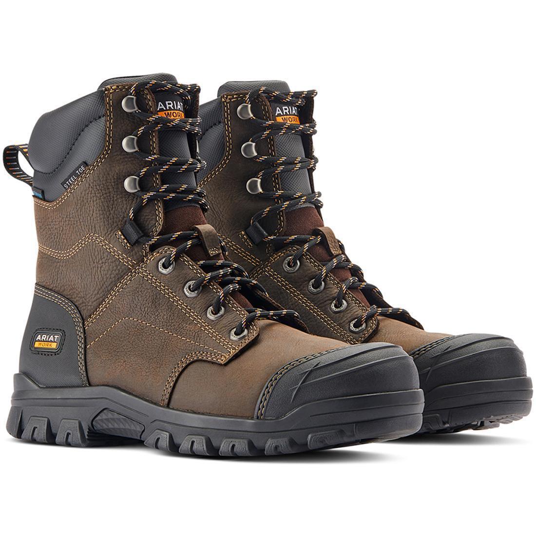 Treadfast 8" Steel-Toe Waterproof Work Boot Dark Brown