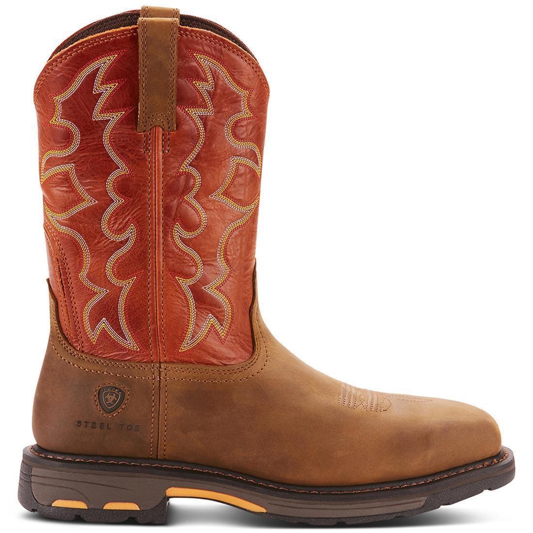 WorkHog Steel-Toe Wide Square Toe Work Boot Dark Earth