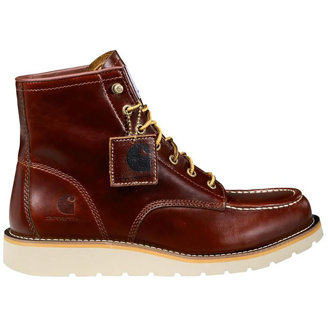 6" Wedge Moc Toe Full Grain Leather Soft Toe Boot Red Brown FW6145-M
