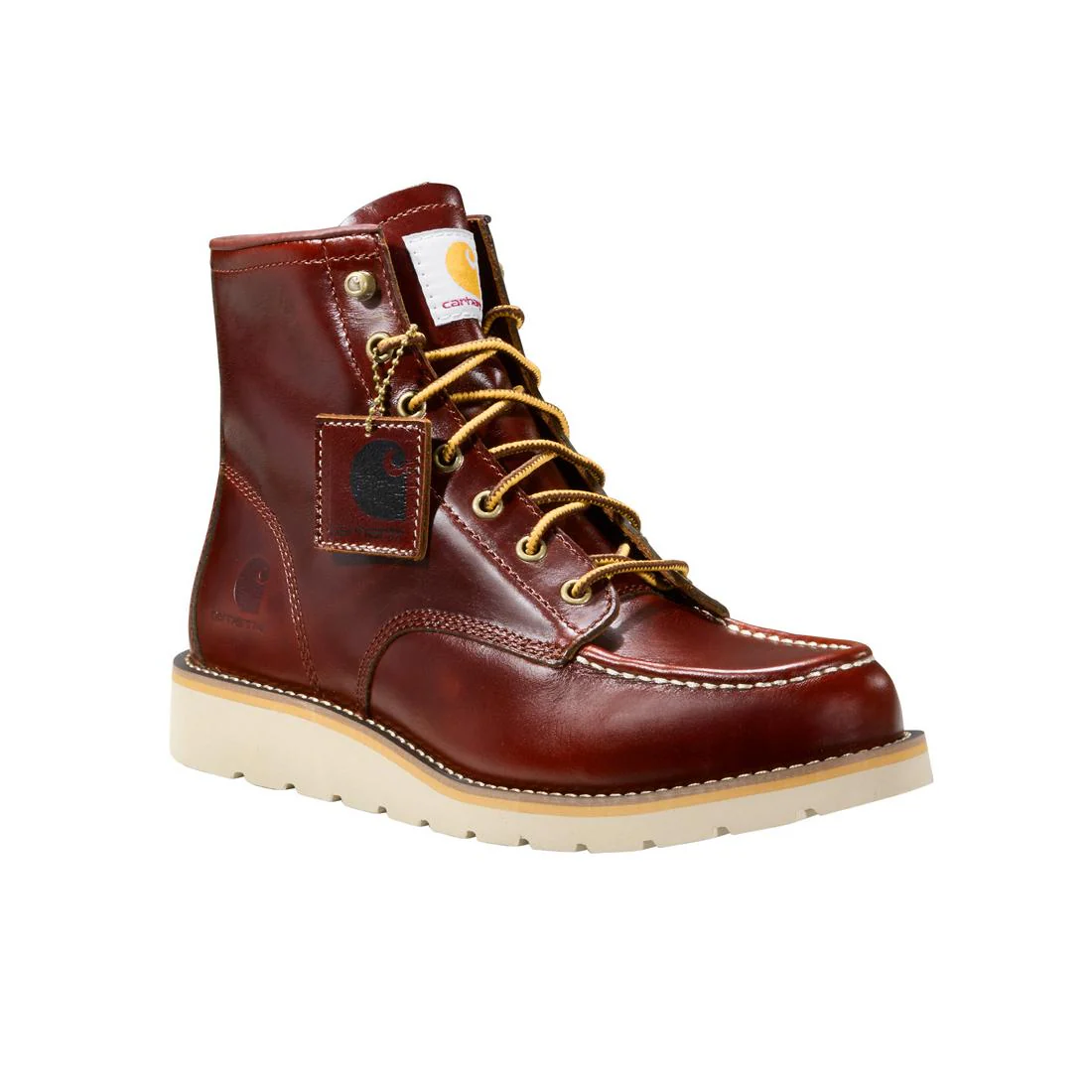 6" Wedge Moc Toe Full Grain Leather Soft Toe Boot Red Brown FW6145-M - Image 2