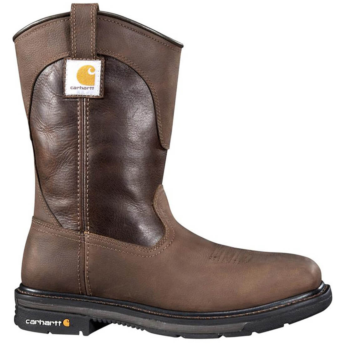 11" Rugged Flex Steel-Toe Waterproof Square Toe Wellington Pull-On Work Boot Dark Brown