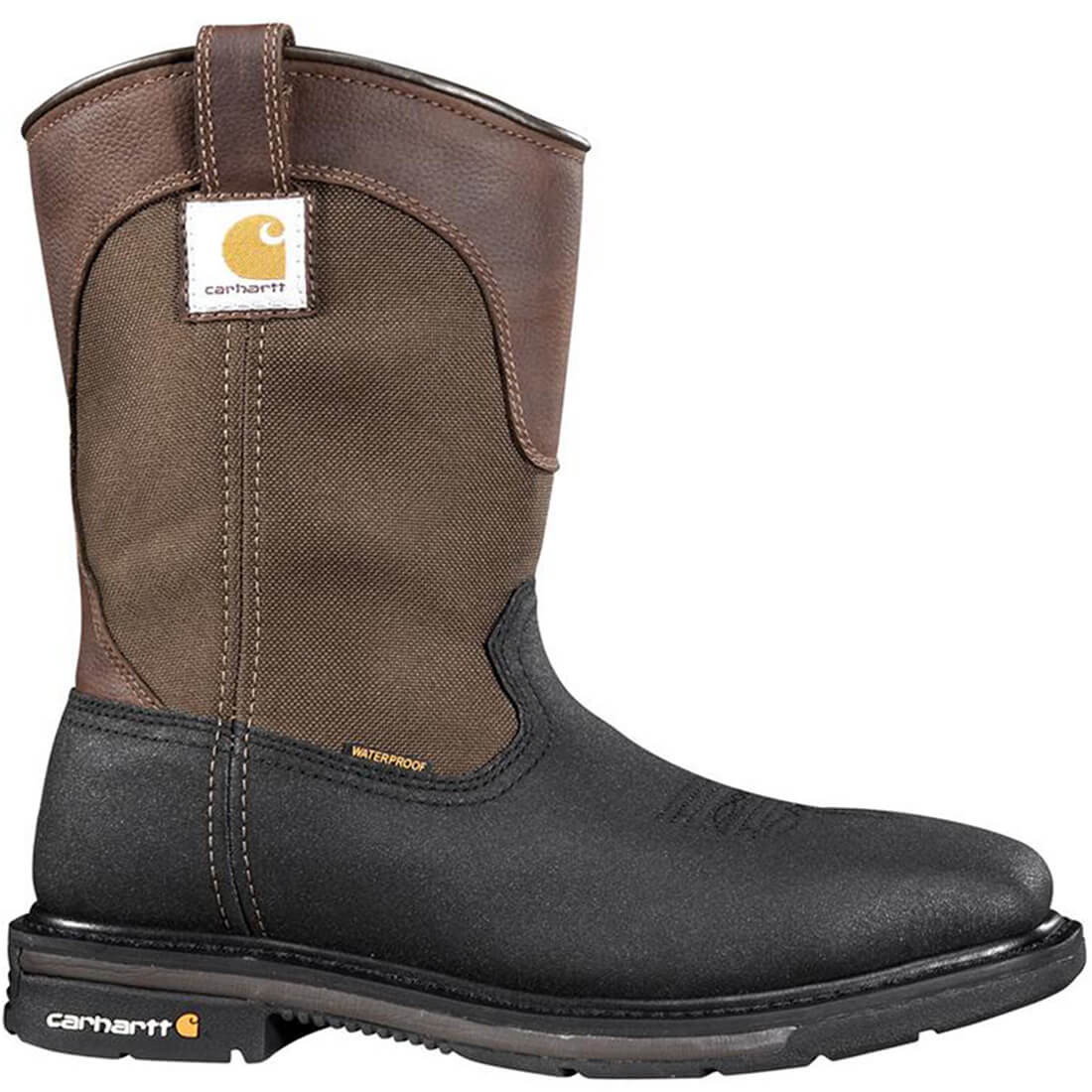 11" Rugged Flex Steel-Toe Waterproof Square Toe Wellington Pull-On Work Boot Dark Brown/Black